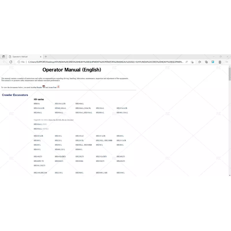 HYUNDAI CERES HEAVY EQUIPMENT OPERATOR MANUAL 2022.10