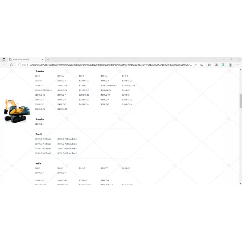 HYUNDAI CERES HEAVY EQUIPMENT OPERATOR MANUAL 2022.10
