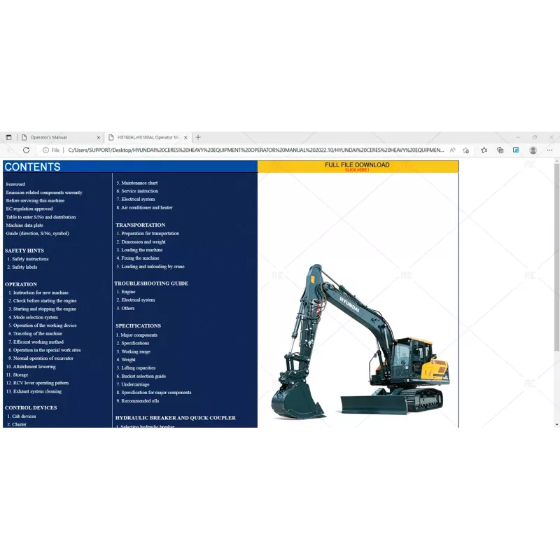 HYUNDAI CERES HEAVY EQUIPMENT OPERATOR MANUAL 2022.10