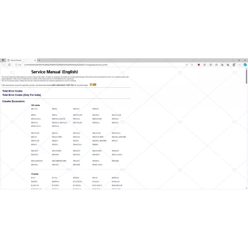 HYUNDAI HEAVY EQUIPMENT SERVICE MANUAL 2023.11