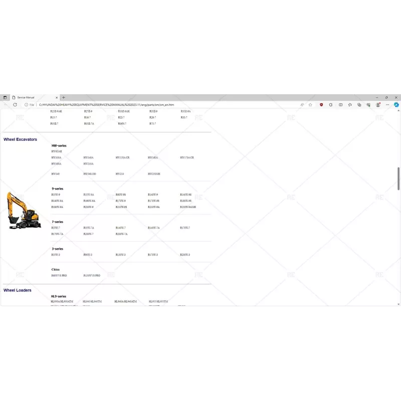 HYUNDAI HEAVY EQUIPMENT SERVICE MANUAL 2023.11