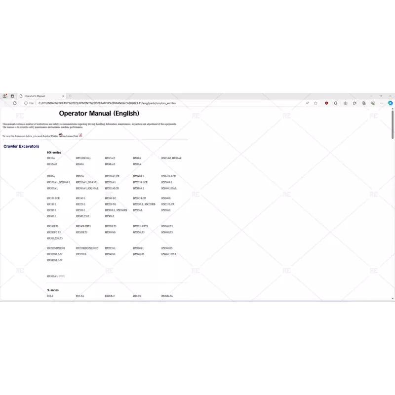 HYUNDAI HEAVY EQUIPMENT OPERATOR MANUAL 2023.11