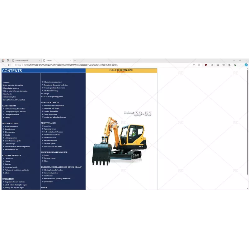 HYUNDAI HEAVY EQUIPMENT OPERATOR MANUAL 2023.11