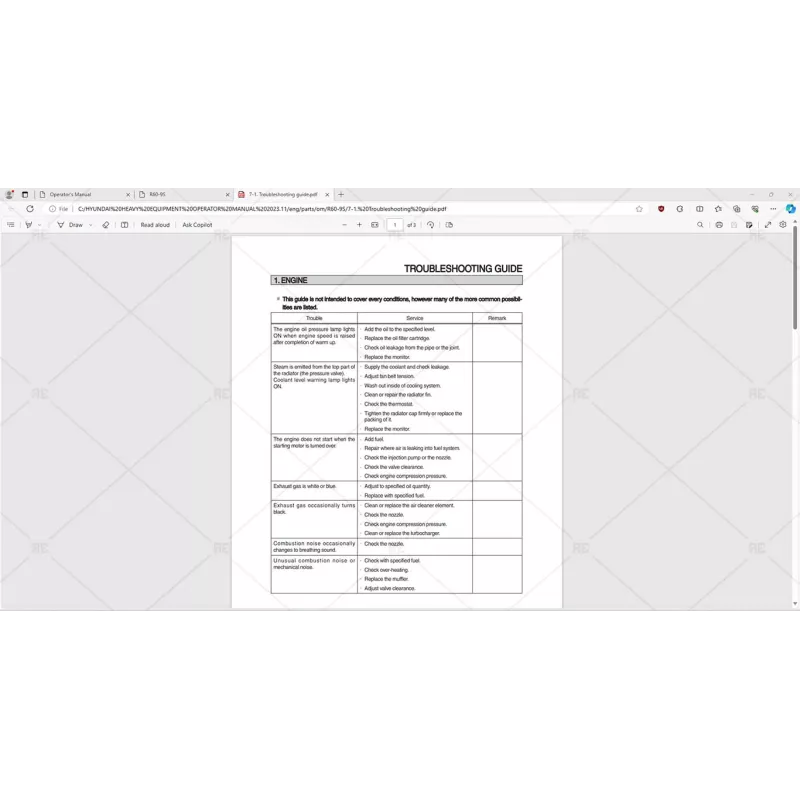 HYUNDAI HEAVY EQUIPMENT OPERATOR MANUAL 2023.11