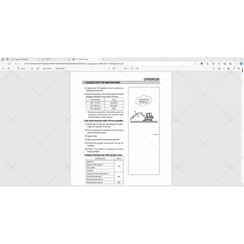 HYUNDAI HEAVY EQUIPMENT OPERATOR MANUAL 2023.11