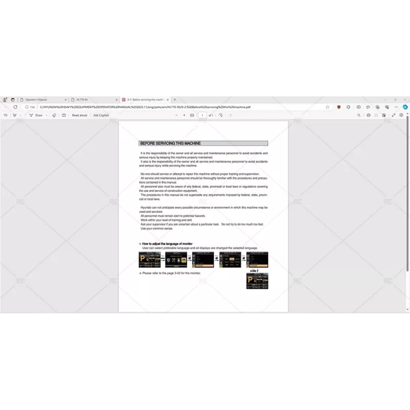 HYUNDAI HEAVY EQUIPMENT OPERATOR MANUAL 2023.11