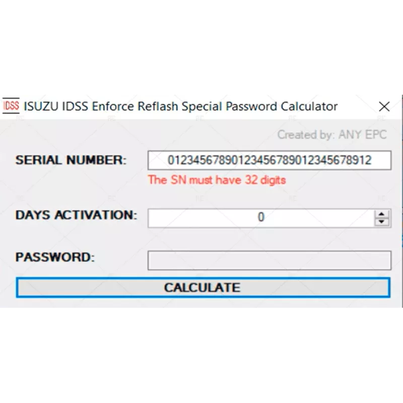 ISUZU IDSS ENFORCE REFLASH SPECIAL PASSWORD CALCULATOR