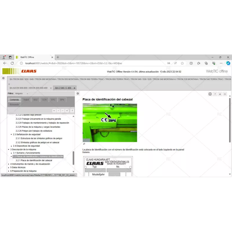 CLAAS WEBTIC OFFLINE SPANISH 4.4.94 [2023.09]
