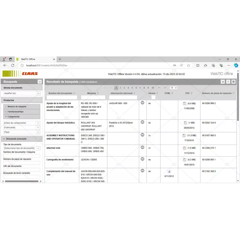 CLAAS WEBTIC OFFLINE SPANISH 4.4.94 [2023.09]