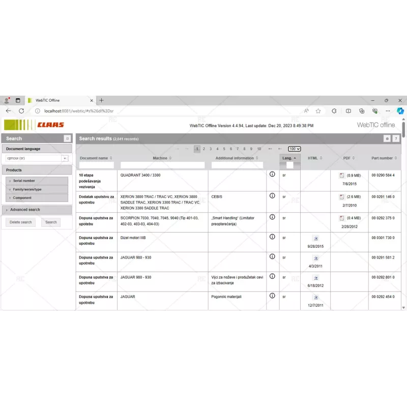 CLAAS WEBTIC OFFLINE SERBIAN 4.4.94 [2023.08]