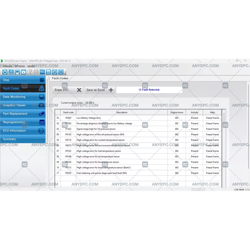 DOOSAN DIAGNOSTIC TOOL DX22 GENERATOR ENGINE 00.13 [2023.06]