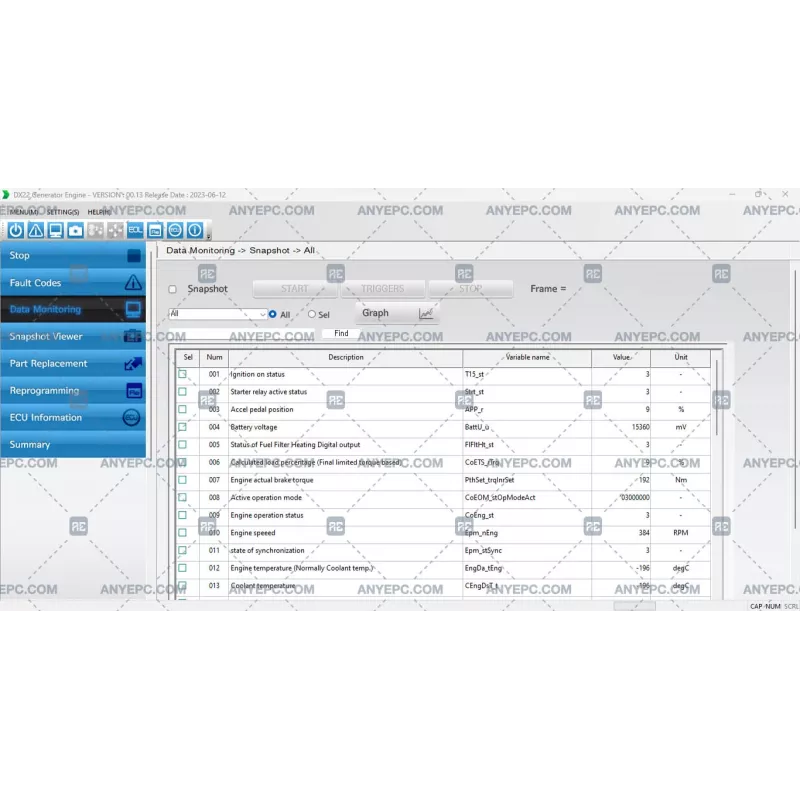 DOOSAN DIAGNOSTIC TOOL DX22 GENERATOR ENGINE 00.13 [2023.06]