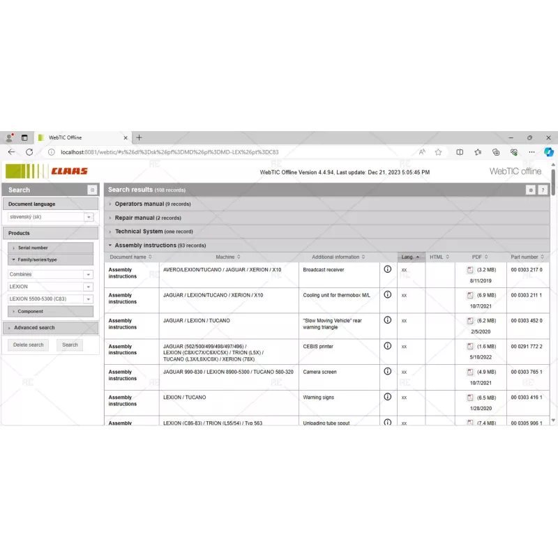CLAAS WEBTIC OFFLINE SLOVAK 4.4.94 [2023.06]