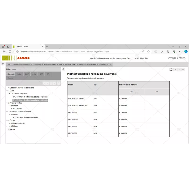 CLAAS WEBTIC OFFLINE SLOVAK 4.4.94 [2023.06]