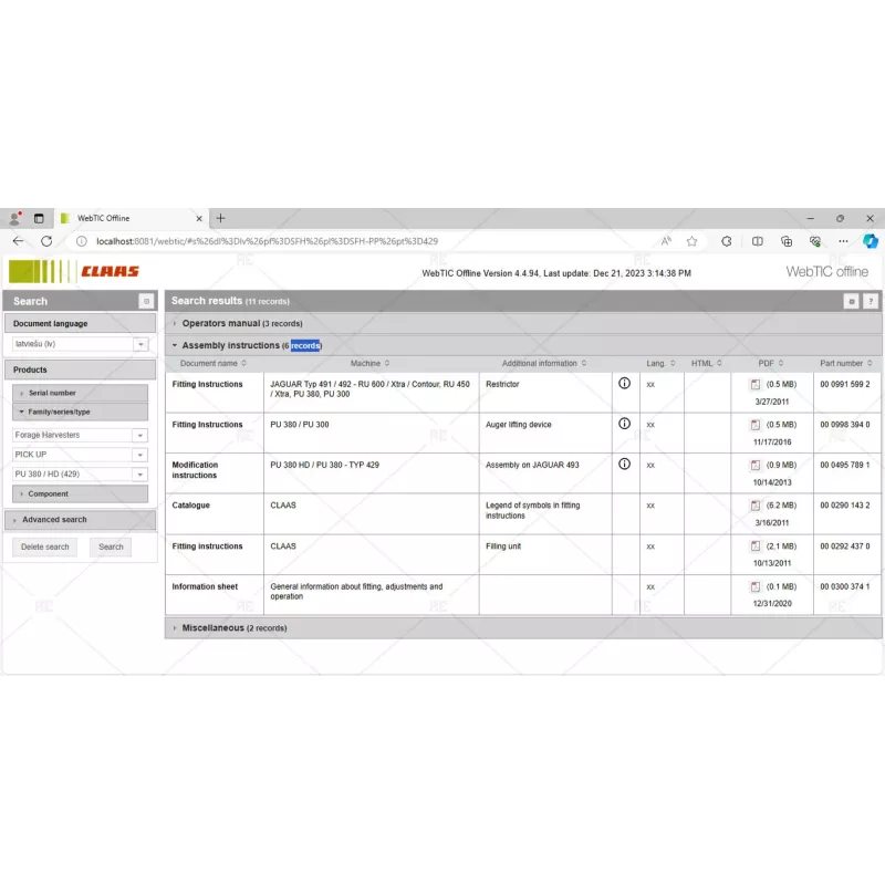 CLAAS WEBTIC OFFLINE LATVIAN 4.4.94 [2023.05]