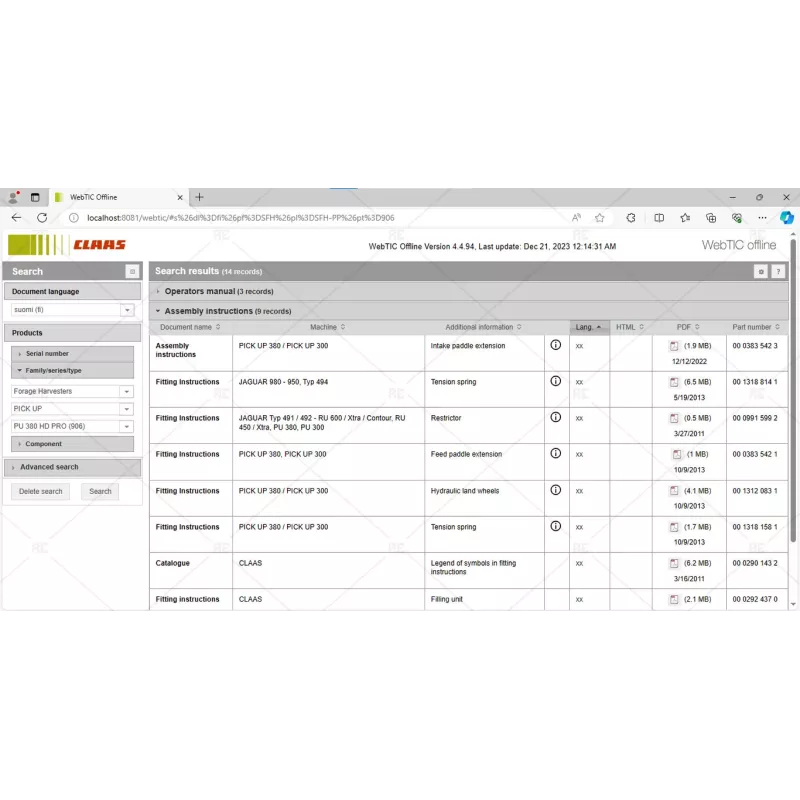 CLAAS WEBTIC OFFLINE FINNISH 4.4.94 [2023.05]