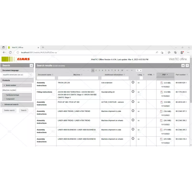 CLAAS WEBTIC OFFLINE SPANISH-AMERICAN 4.4.94 [2023.04]