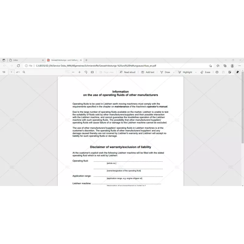 LIEBHERR LIDOS SERVICE DOCUMENTATION MINING EQUIPMENT ENGLISH OFFLINE 2022.03