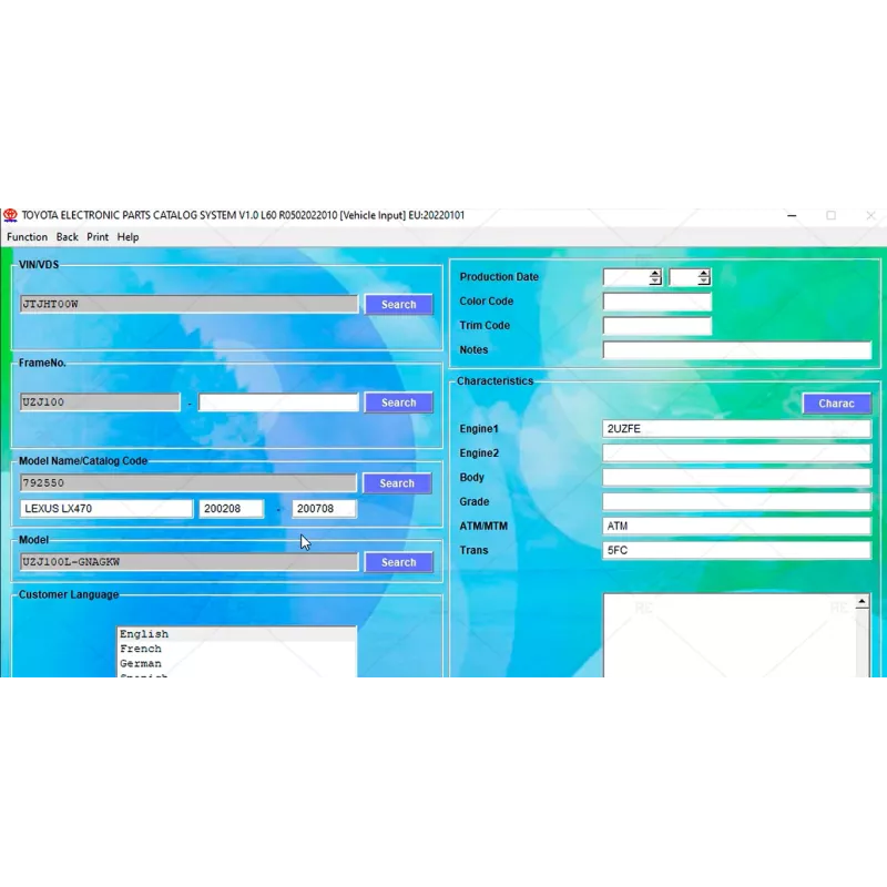 TOYOTA & LEXUS ELECTRONIC PARTS CATALOGUE EU 2022.01 [2022]