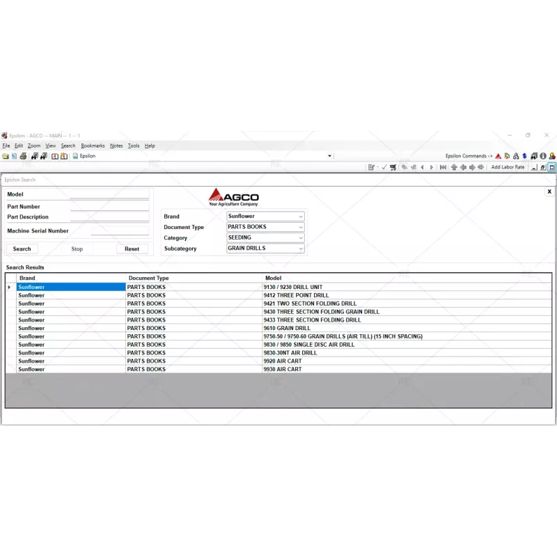 SUNFLOWER AG EUROPE PARTS CATALOG & WORKSHOP SERVICE MANUALS 2020.01 2020.01