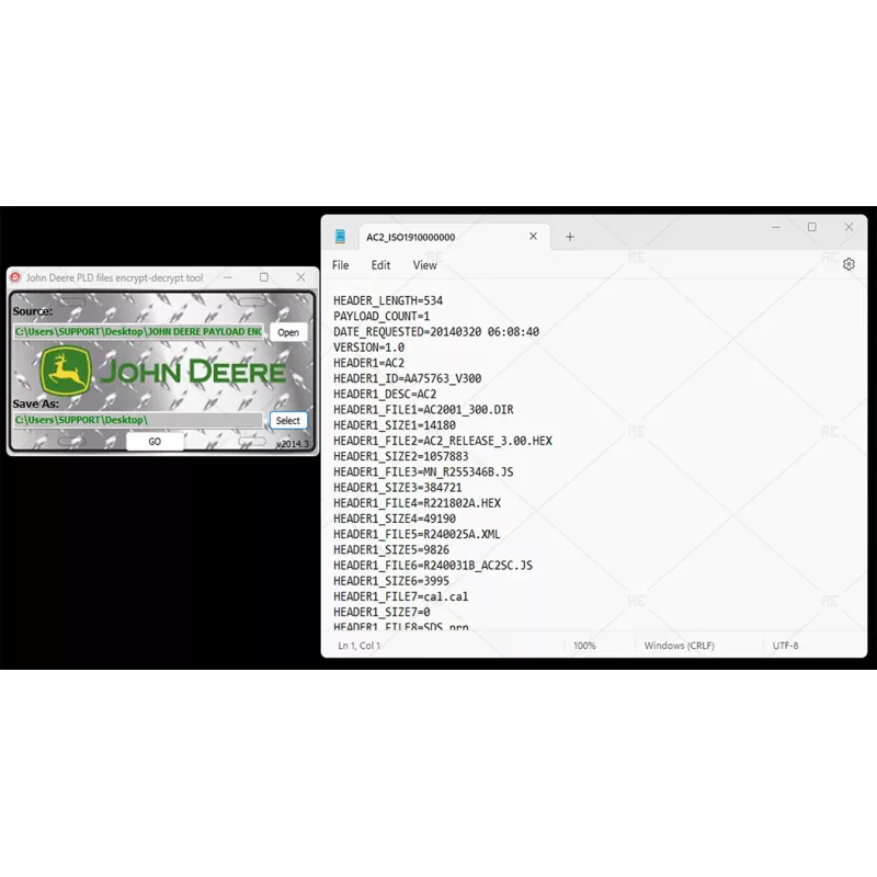 JOHN DEERE PAYLOAD ENCRYPTER & DECRYPTER TOOL 2014.3